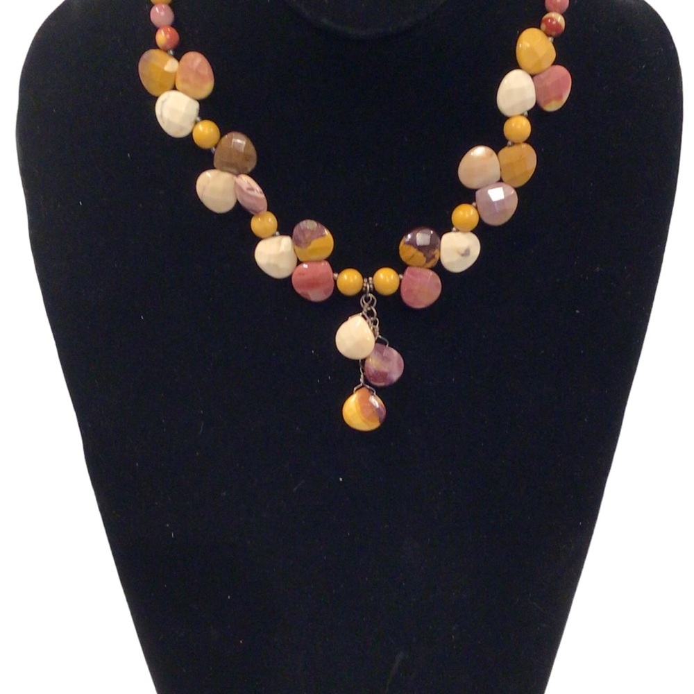 Multi Colored Glass Cabochon Beaded Dangle Neckla… - image 2